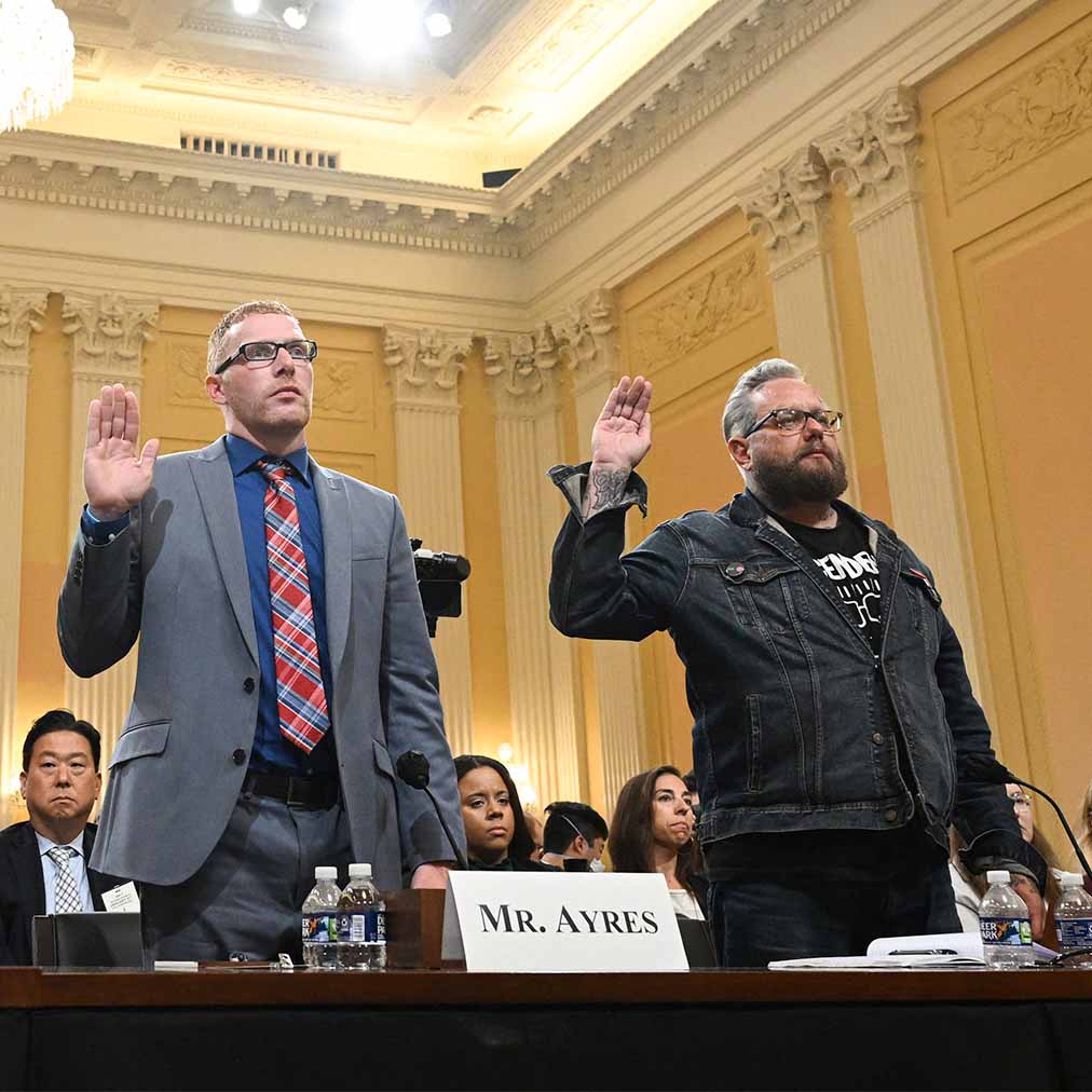 January 6 Committee witnesses raise hands during swearing in