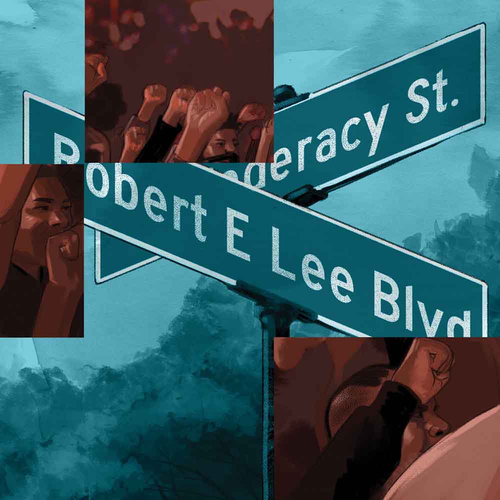 Illustration of street signs with Confederate names