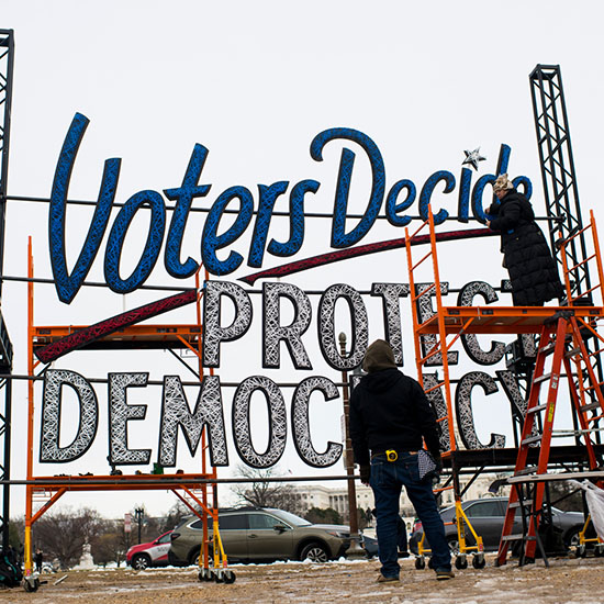 Workers prepare January 6 event site