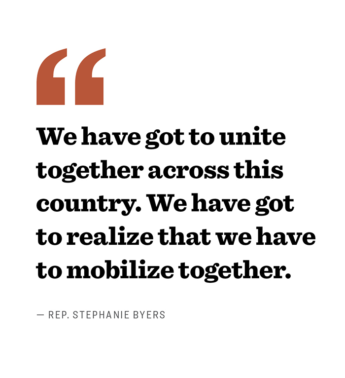 Text: We have got to unite together across this country. We have got to realize that we have to mobilize together.