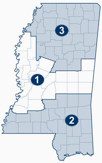 Map of Mississippi Supreme Court voting districts